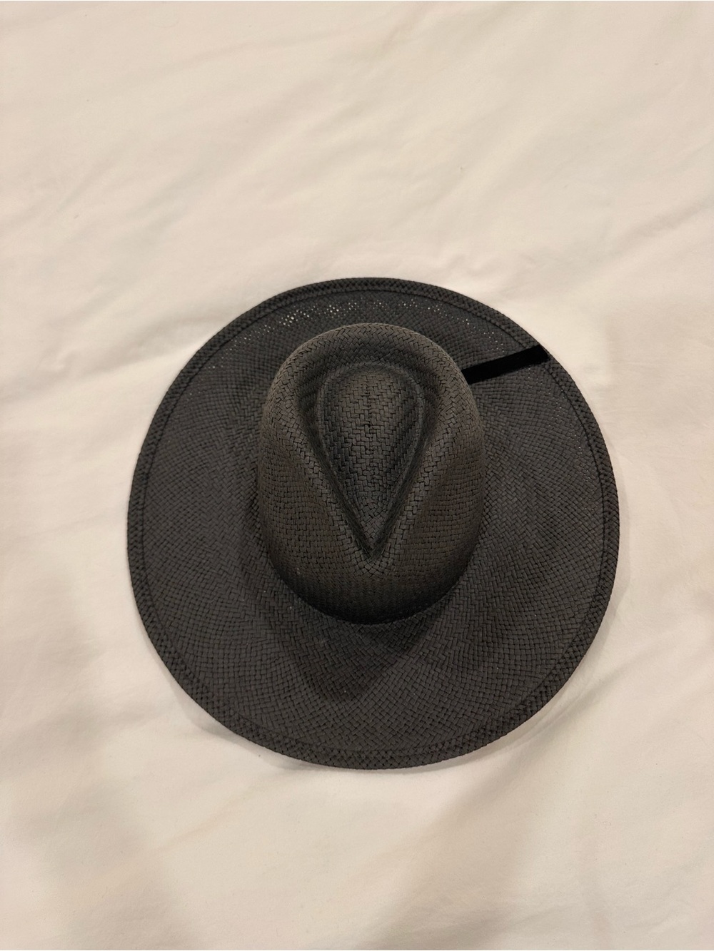 Janessa Leone Classic Black Wide-Brim Straw Fedora Hat size small